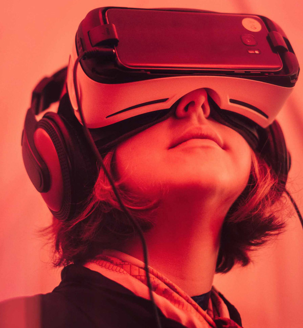 Child wearing VR headset